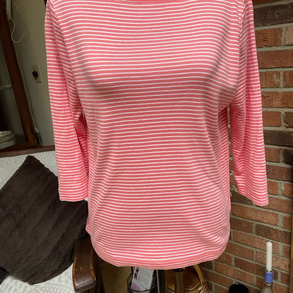 Jones New York Peach and White Boxy Long Sleeve Tee